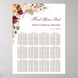 マルーン焦げオレンジフローラブライダルシャワー席 ポスター