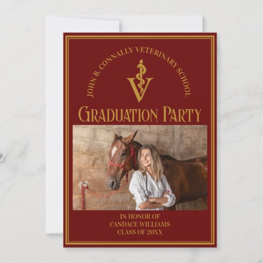 マルーン獣医学校の写真卒業パーティー 招待状 (正面)