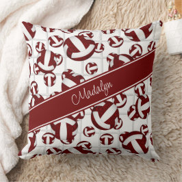 マルーン白いガーリーバレーボールパターン網アクセント クッション