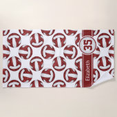 マルーン白いスポーツバレーボールチームの女子 ビーチタオル (正面)