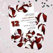 マルーン白いバスケットの子供のスポーツ誕生日 招待状