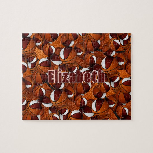 マルーン白いバスケットボールのキッズチームカラー ジグソーパズル (横)