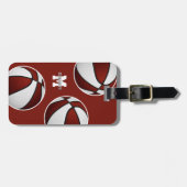 マルーン白いバスケットボールトラベルチームカラー ラゲッジタグ (正面横)