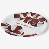 マルーン白いバスケットボール女の子の男の子スポーツパーティー ペーパープレート (アングル)