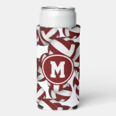 マルーン白いバレーボール模様wプレーヤーモノグラム スリム缶クーラー (Seltzer正面)