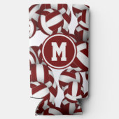 マルーン白いバレーボール模様wプレーヤーモノグラム スリム缶クーラー (裏面)