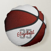 マルーン白い女の子の男の子スポーティなバスケットボール ラウンドクッション (裏面)