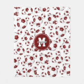 マルーン白い男の子の女の子サッカールームのデカール フリースブランケット (正面)