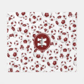 マルーン白い男の子の女の子サッカールームのデカール フリースブランケット (正面(横))