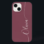 マルーン白エレガント書文字名 Case-Mate iPhone 14ケース<br><div class="desc">マルーン白エレガント書のスクリプトのタイポグラフィ名カスタムiPhone 14電話のケースは、トレンディーとデザインを備えパーソナライズされたて、あなたの名前を手の書道のスクリプトのをマルーンバックグラウンドでモダンは、を持つ。©Evco Studio www.zazzle.com/store/evcostudioによる設計</div>