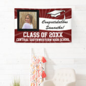 マルーン白カスタム色写真卒業サイン 横断幕 (インサイチュ)