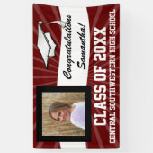 マルーン白カスタム色写真卒業サイン 横断幕 (縦)