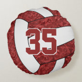 マルーン白ガーリーバレーボールのチームカラー ラウンドクッション (裏面)