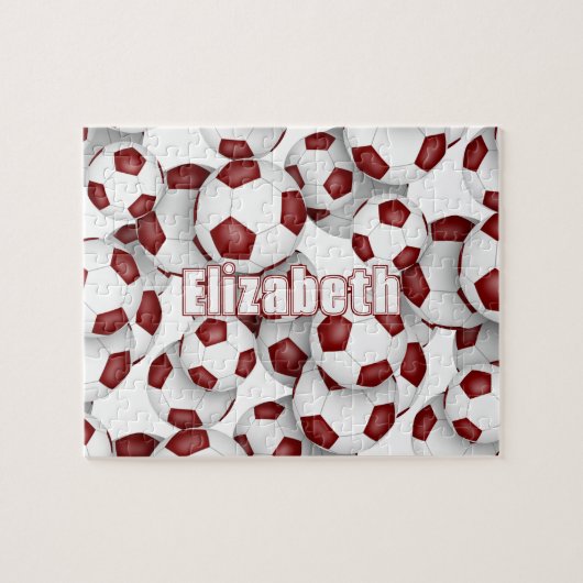 マルーン白チームカラーズガールズボーイズサッカー ジグソーパズル (横)