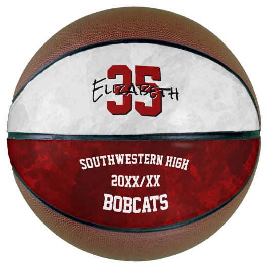 マルーン白チームカラーズ女の子の記念 バスケットボール (正面)