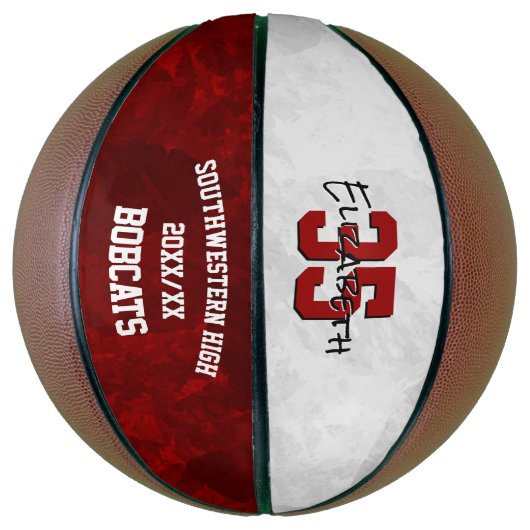 マルーン白チームカラーズ女の子の記念 バスケットボール (縦)