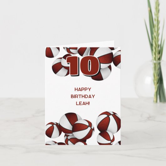 マルーン白チームカラーバスケット子供の誕生日 カード (正面)