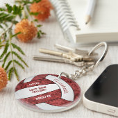 マルーン白チームカラーバレーボールパーソナライズされたボール キーホルダー (正面右)