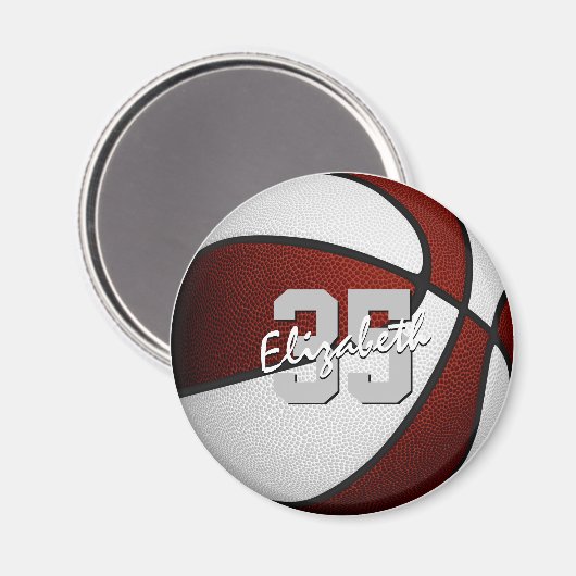 マルーン白バスケットチームカラーパーソナライズされた マグネット (正面/裏面)