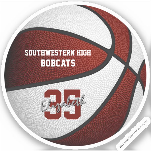 マルーン白バスケットボールキッズチームカラーギフトアイディア シール (正面)