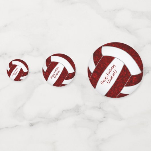 マルーン白バレーボール女子バースデー名前をカスタムする コンフェッティ (正面)
