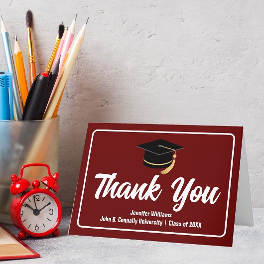 マルーン白人卒業パーソナライズされた2025年卒業 サンキューカード