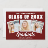 マルーン白人卒業写真コラージュ卒業 案内状 (正面)