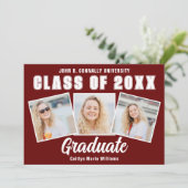 マルーン白人卒業写真コラージュ卒業 案内状 (スタンド正面)
