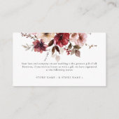 マルーン秋フラワーズレイブブルグンディ結婚の詳細 エンクロージャーカード (裏面)
