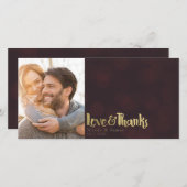 マルーン結婚金ゴールドの写真の愛と感謝していありがとう サンキューカード (正面/裏面)