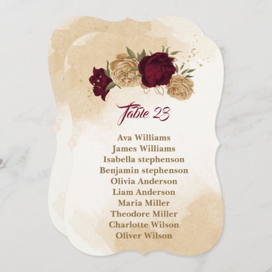 マルーン緑ベージュ金ゴールドの植物表 招待状 (正面/裏面)