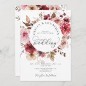 マルーン赤面秋すべて1予算QRコード結婚ズ 招待状 (正面/裏面)