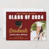 マルーン金ゴールドはっきりした卒業2023年度卒業パーティー 案内状 (正面)