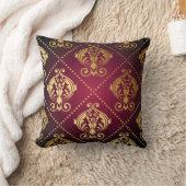 マルーン金ゴールドオーナメントヴィンテージ壁紙 クッション (ブランケット)