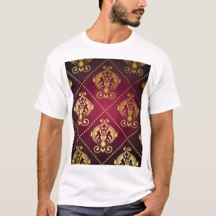 マルーン金ゴールドオーナメントヴィンテージ壁紙 Tシャツ