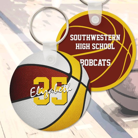 マルーン金ゴールドカスタムジャージー番号バスケットボール キーホルダー