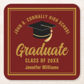 マルーン金ゴールドカスタム卒業2025年度卒業パーティー スクエアペーパーコースター (正面)