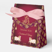 マルーン金ゴールドガネシャゴマタインディアン結婚式の引き出物 フェイバーボックス (正面サイド)