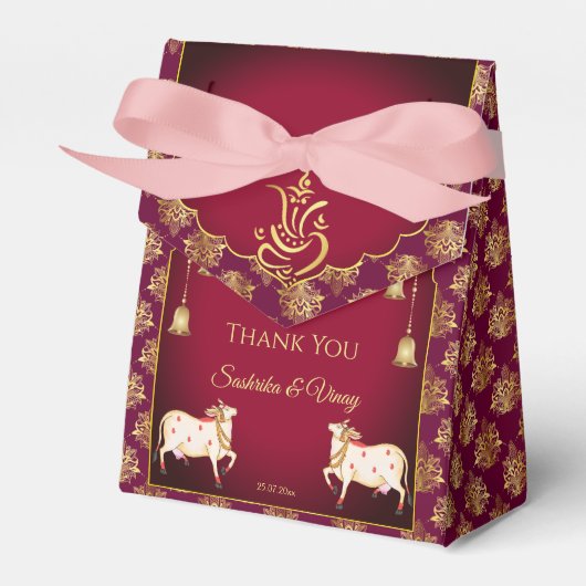 マルーン金ゴールドガネシャゴマタインディアン結婚式の引き出物 フェイバーボックス (正面サイド)
