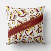 マルーン金ゴールドガーリーバレーボールパターン網アクセント クッション (裏面)