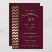 マルーン金ゴールドシェブロンサプライズ50th誕生日ディナー 招待状 (正面/裏面)