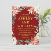 マルーン金ゴールドシックなクリスマスウィンターグリーン結婚ズ 招待状 (スタンド正面)