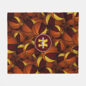 マルーン金ゴールドスクールの色の女の子の子バスケットボール フリースブランケット (正面(横))