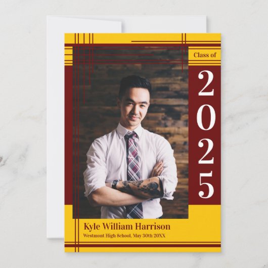 マルーン金ゴールドスクールカラー卒業写真プライド 招待状 (正面)