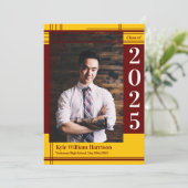 マルーン金ゴールドスクールカラー卒業写真プライド 招待状 (スタンド正面)