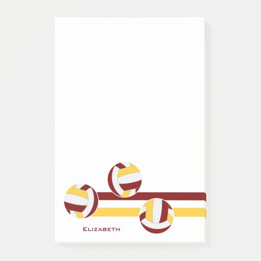 マルーン金ゴールドストライプバレーボール選手の名前 ポストイット (正面)