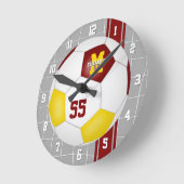 マルーン金ゴールドチームのカラーズバストライプッシティサッカー ラウンド壁時計 (傾斜)