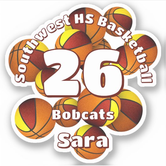 マルーン金ゴールドチームのチームカラーバスケットボールのキッズチーム名 シール (正面)