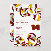 マルーン金ゴールドチームのチームカラーバレーボール誕生日 招待状 (正面/裏面)