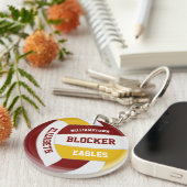 マルーン金ゴールドチームの色パーソナライズされたバレーボール キーホルダー (正面右)